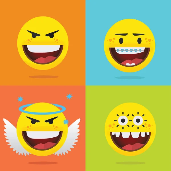 Felici Emoji Ridenti Faccine Sorridenti Illustrazione Vettoriale — Vettoriale Stock