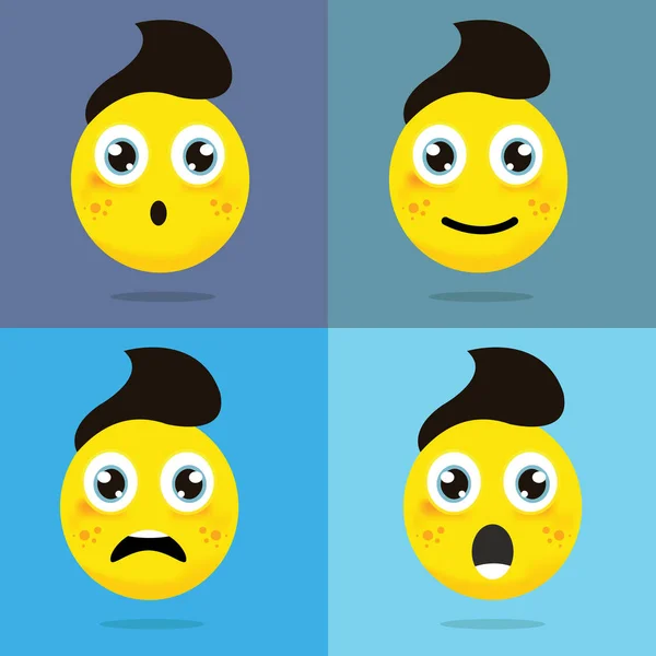 Felici Tristi Che Chiedono Faccine Emoji Facce Emoji Gialle Risate — Vettoriale Stock