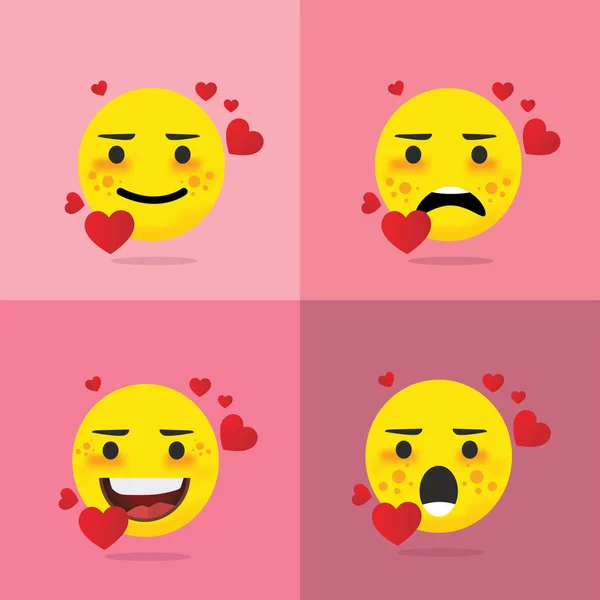 Joyeux Visages Emoji Jaunes Souriant Avec Des Cœurs Illustration Vectorielle — Image vectorielle