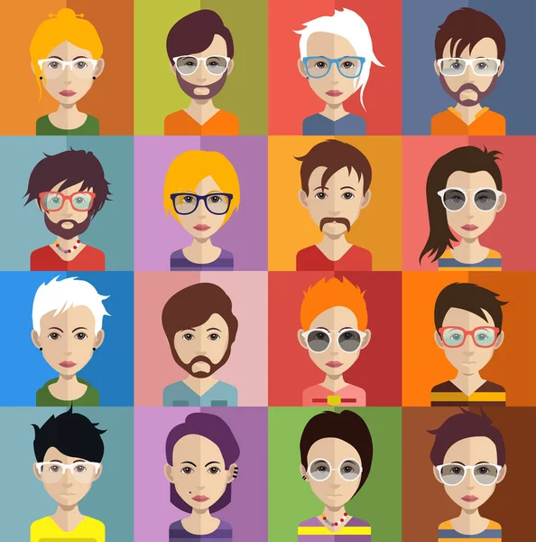 Conjunto Iconos Personas Estilo Plano Con Caras Vector Las Mujeres — Vector de stock