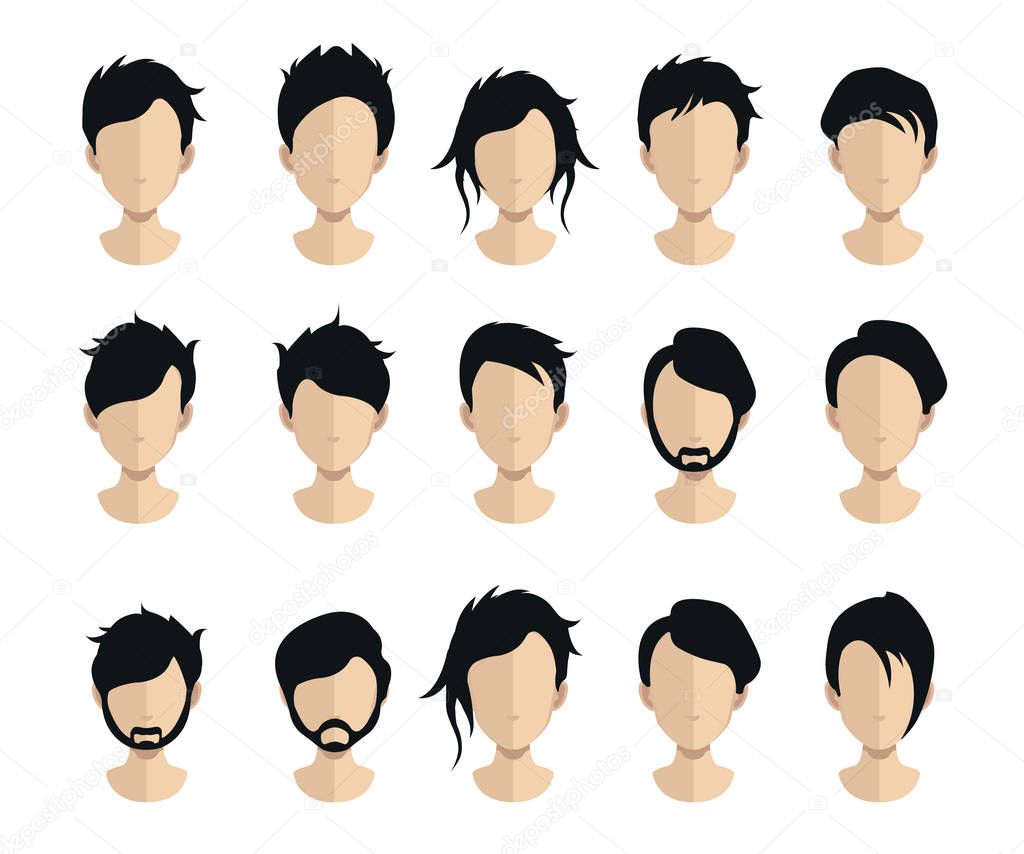 Avatar heads with hairstyles, haircut collection, vector illustration
