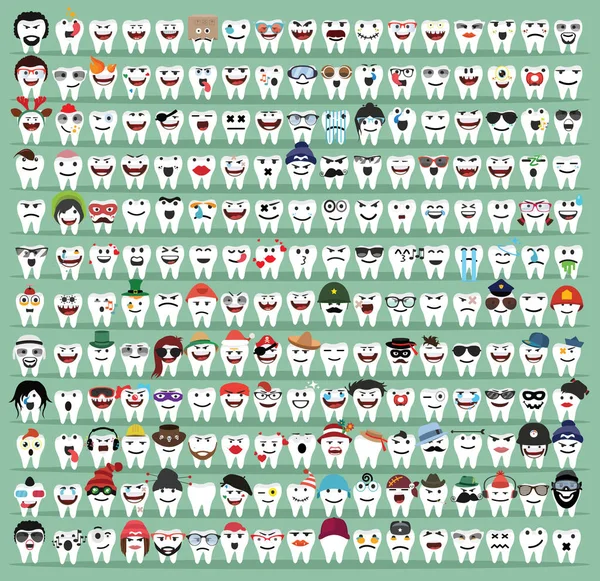 Uppsättning Söt Tand Emoji Emoticons Vektorillustration — Stock vektor