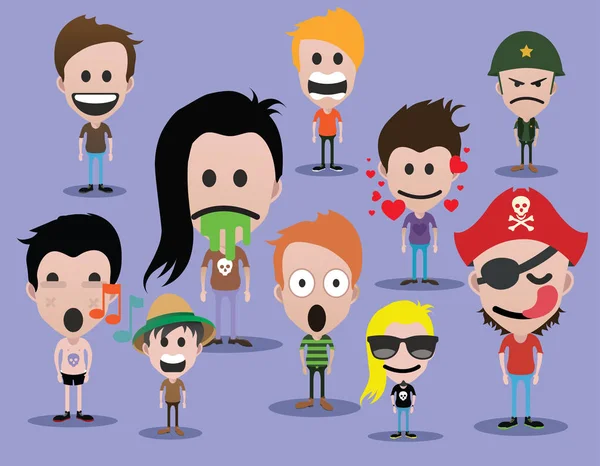 Pessoas Bonitos Personagens Desenhos Animados Emoji — Vetor de Stock