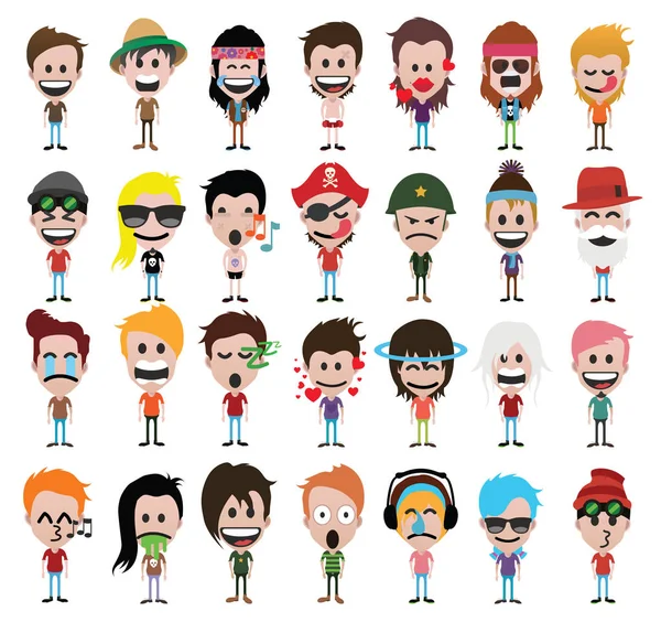 Set People Cute Cartoon Characters Emoji — Stock Vector