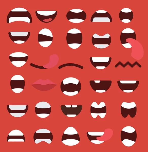 Set Mouths Icons Red Background — Stock Vector