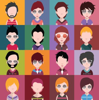 Yüzü olan insanlar simgeler kümesi. Vektör çizim