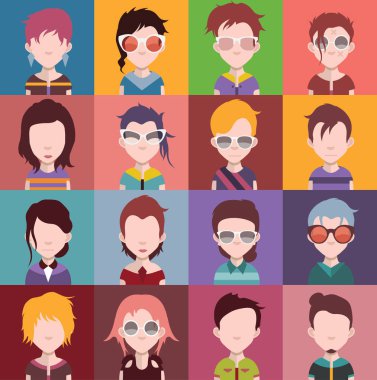 Yüzü olan insanlar simgeler kümesi. Vektör çizim