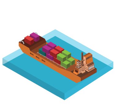Kargo gemisinin renkli vektör illüstrasyonu