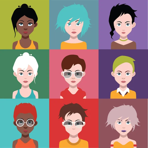 Conjunto Iconos Personas Con Caras Ilustración Vectorial — Archivo Imágenes Vectoriales