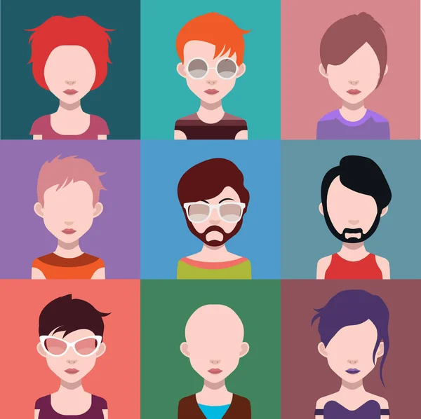 Set Icone Persone Con Facce Illustrazione Vettoriale — Vettoriale Stock