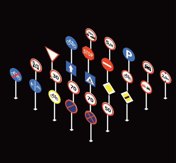 Illustration Vectorielle Colorée Panneaux Routiers Sur Fond Noir — Image vectorielle