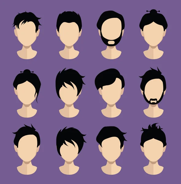 Cabezas Avatar Con Peinados Colección Corte Pelo Sobre Fondo Color — Vector de stock