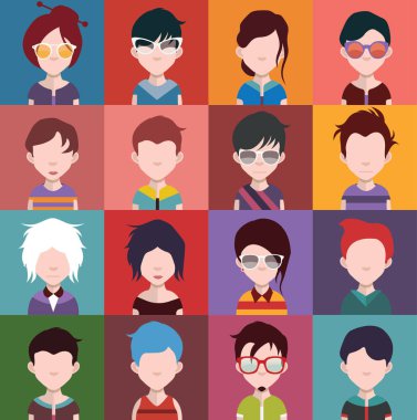 Yüzü olan insanlar simgeler kümesi. Vektör çizim