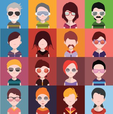 Yüzü olan insanlar simgeler kümesi. Vektör çizim
