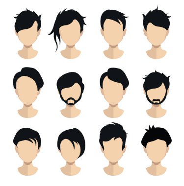 Avatar başkanları ile saç modelleri, saç toplama, vektör çizim