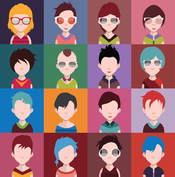 Set Icone Persone Con Facce Illustrazione Vettoriale — Vettoriale Stock
