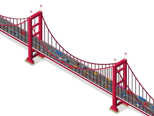 Isometrische Brücke Weiß Isoliert Vektorillustration — Stockvektor