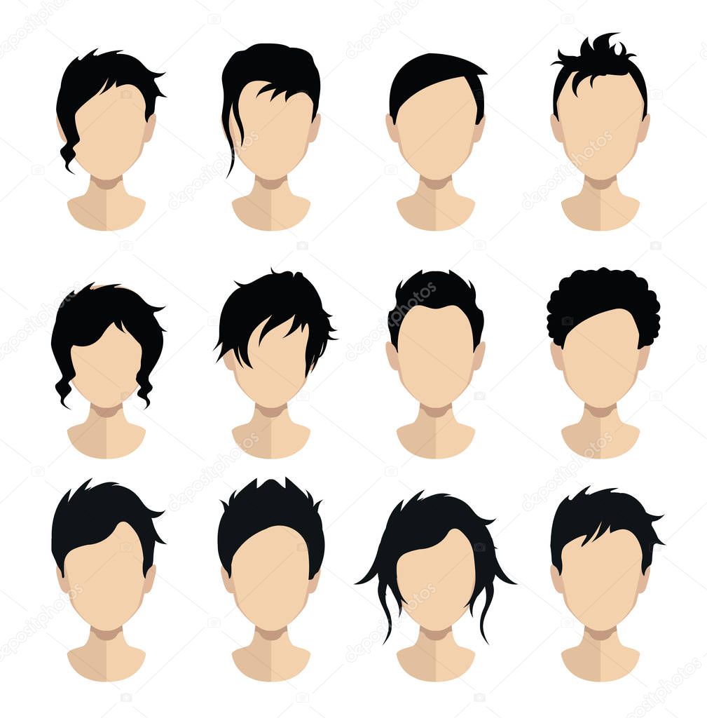 Avatar heads with hairstyles, haircut collection, vector illustration