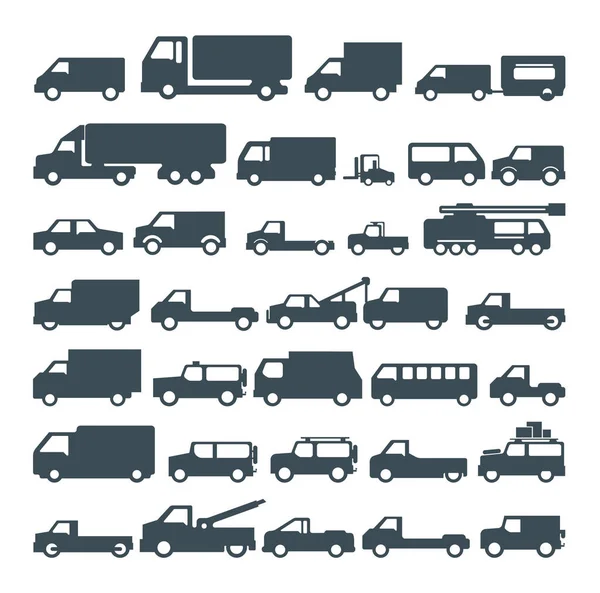 Car Silhouette Icons Set Isolated White Background — Stock Vector