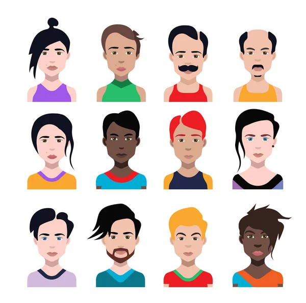 Ensemble Icônes Personnes Avatars Style Plat Avec Des Visages Illustration — Image vectorielle