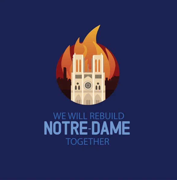 Catedral Notre Dame Paris Chamas Ilustração Vetorial Colorida — Vetor de Stock