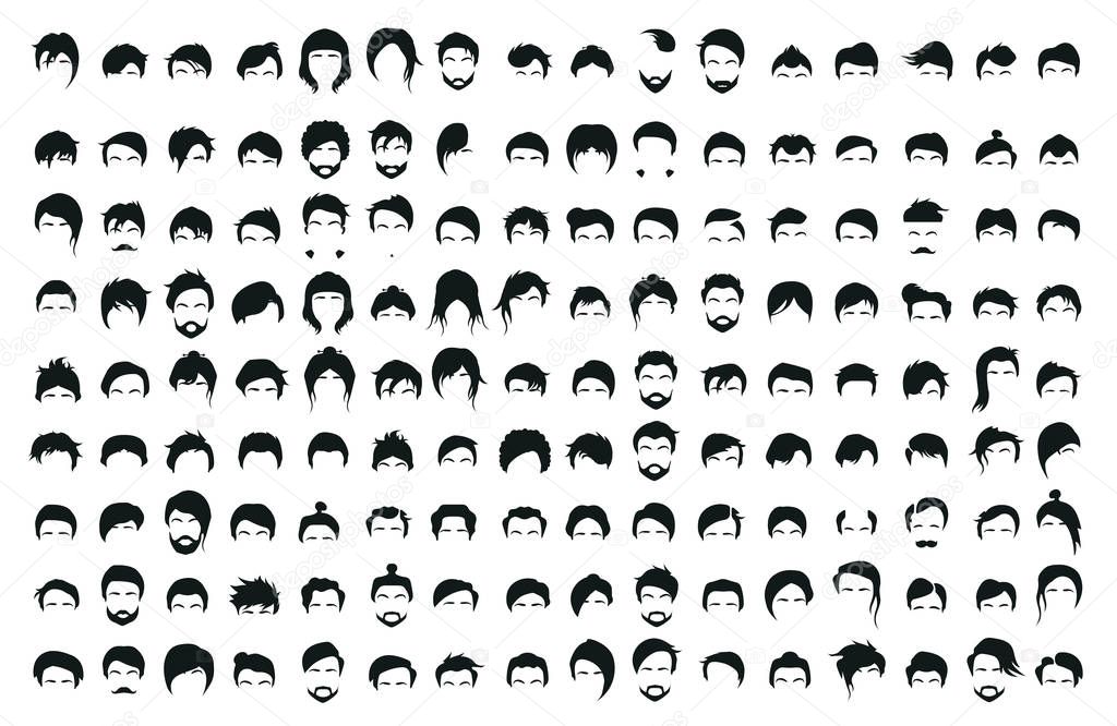 Collection of hair styling icons for woman and man. Vector illustration 