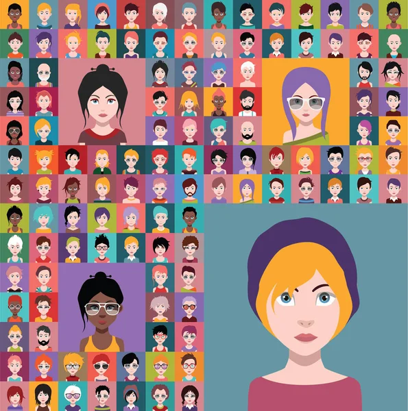 Набор Людей Иконы Аватары Плоском Стиле Лицами Векторная Иллюстрация — стоковый вектор