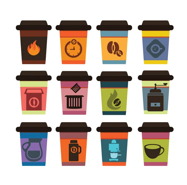 Kleurrijke Vector Set Van Koffie Gaan Cups Pictogrammen — Stockvector
