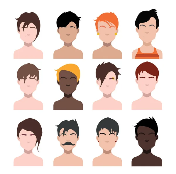 Grand Ensemble Icônes Coiffure Cheveux Noirs Pour Femmes Hommes Illustration — Image vectorielle