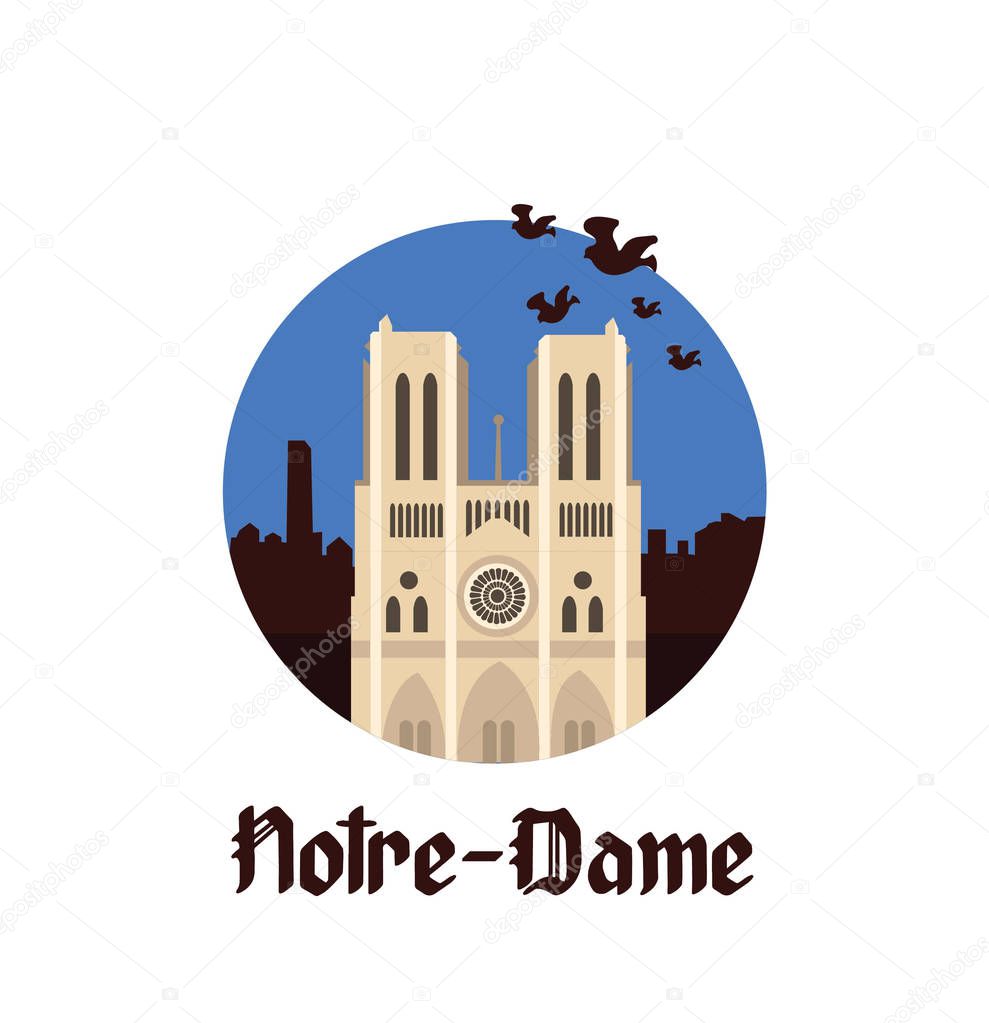 Notre Dame cathedral in Paris on fire, colorful vector illustration 