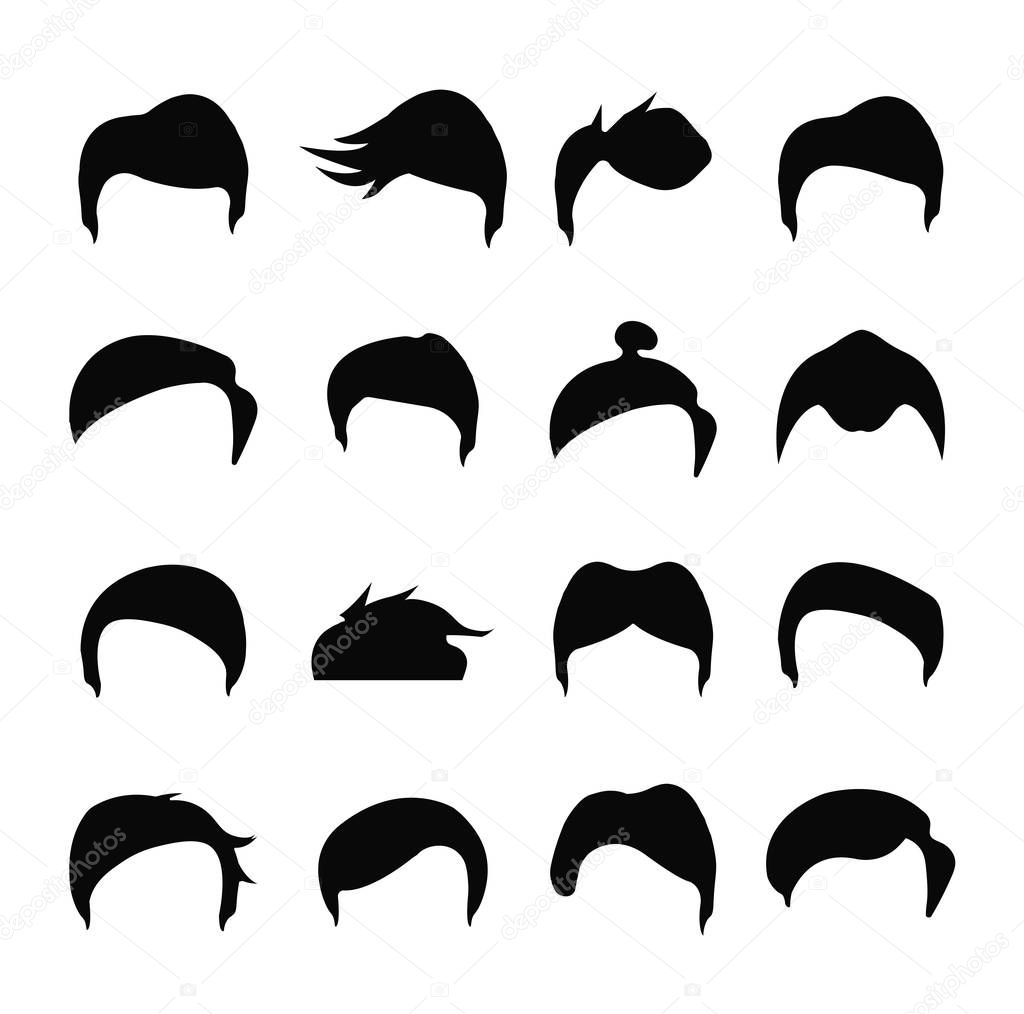 Collection of hair styling icons for woman and man. Vector illustration 