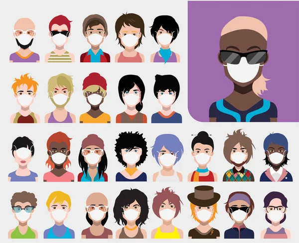 사람들은 보호용 마스크를 시간에 Vector Women Men Avatar — 스톡 사진