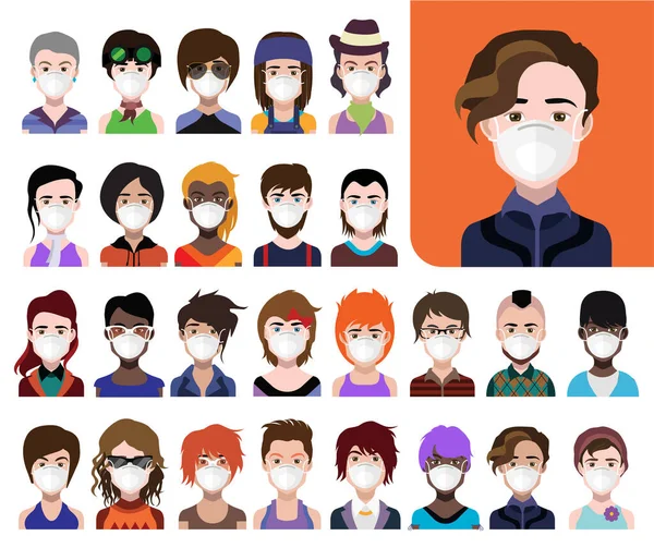 사람들은 보호용 마스크를 시간에 Vector Women Men Avatar — 스톡 사진