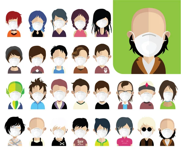 People Avatars Protective Masks Vector Women Men Avatar Quarantine Time — Stock Photo, Image