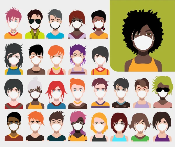 Gente Avatares Con Máscaras Protectoras Vector Mujeres Hombres Avatar Para Imagen De Stock