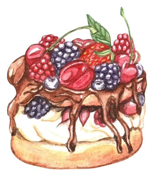 Handgemalte Aquarell Pavlov Kuchen Vektor Illustration Aquarell Illustration Von Süßen — Stockvektor