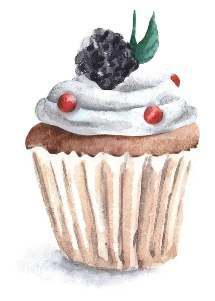 Handgemalte Aquarell Cupcake Illustration Aquarell Illustration Von Cupcake Kuchen Cupcake — Stockvektor