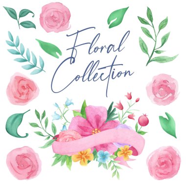 El yapımı suluboya pankartlar. Çiçekli suluboya pankartlar, kurdeleler.