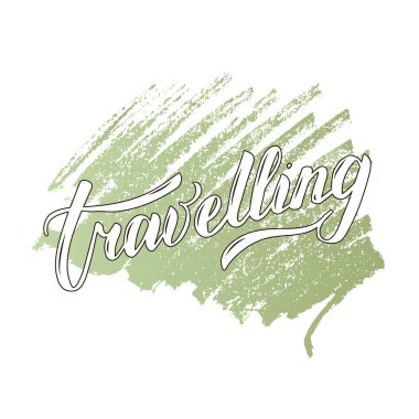 Posta kartı, poster, kıyafet ve reklam tasarımı için seyahat mektuplarının vektör çizimi. Şablon, tabela, ilan panosu, baskı için el yazısıyla yazılmış metin. Kalem yazma fırçala.