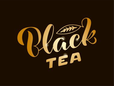 Paket, afiş, el ilanı, poster, bistro, kafe, dükkan tabelası, reklam tasarımı için siyah çay fırçası harflerinin vektör çizimi. Şablon, imza, ilan tahtası, yazdırma için el yazısıyla yazılmış metin 