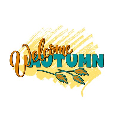 Pankart, reklam, poster, davetiye, web tasarımı veya basımı için sonbahar mektuplarının vektör illüstrasyonu. Çiçek dekoratif grafikli el yazısı metin 