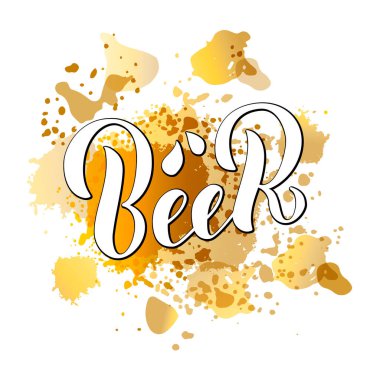 Bira etiketlerinin, afişlerin, tebrik kartlarının, reklamların, posterlerin, davetiyelerin, mağaza işaretlerinin, web tasarımlarının veya baskının vektör çizimi. Bira festivali için el yazısı metin 