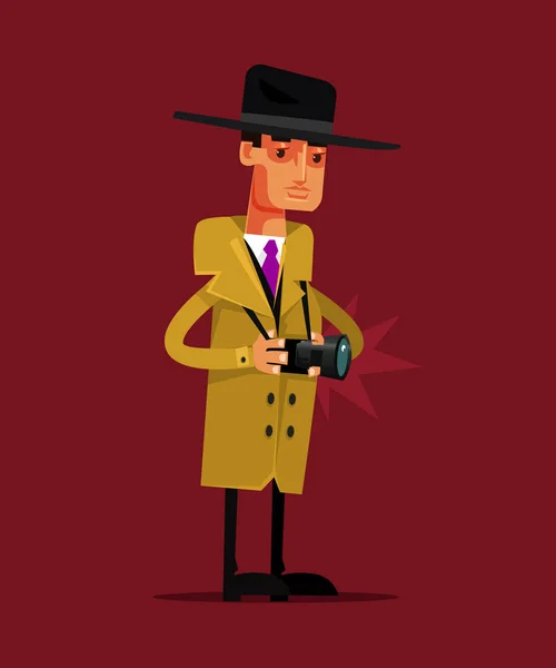 Personaje Detective Privado Sosteniendo Cámara Tomar Fotos Privacidad Vida Concepto — Vector de stock