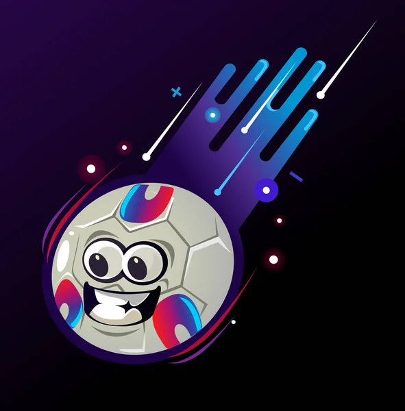 Glücklich Lächelndes Fußballball Charaktermaskottchen Mit Smiley Gesichtsausdruck Der Weltraum Fliegt — Stockvektor