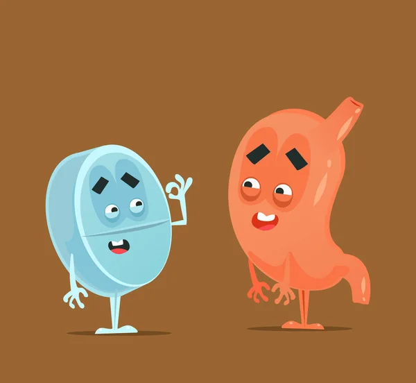 Žaludku Pilulku Znaky Nejlepší Přítel Gastroenterologie Zdravotní Ošetření Ploché Karikatury — Stockový vektor