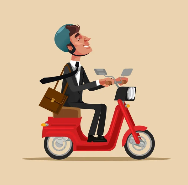 Feliz Hombre Negocios Sonriente Oficinista Personaje Montar Bicicleta Pasar Trabajo — Vector de stock