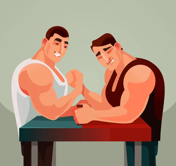 Competitions Armwrestling Game Two Athletes Man Characters Compete Wrestling Arms — Stock Vector
