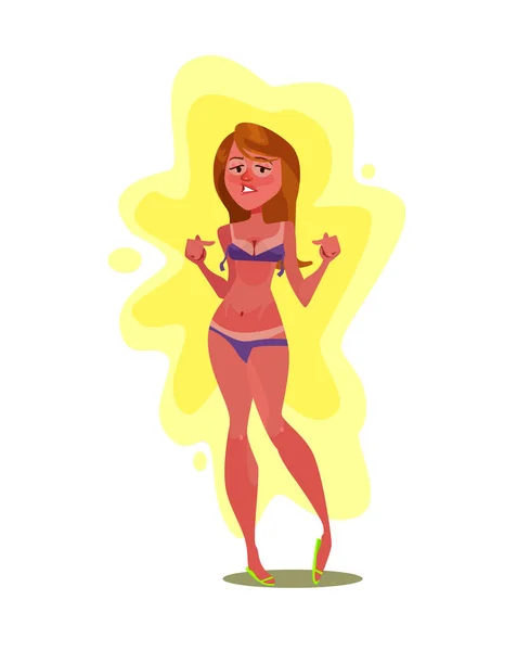 Personagem Mulher Infeliz Queimando Sol Queimadura Solar Ilustração Desenho Animado —  Vetores de Stock