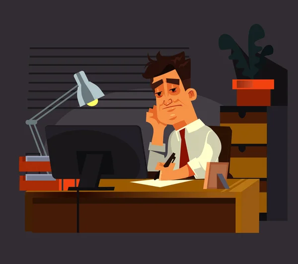 Pria Pekerja Kantor Yang Tidak Bahagia Karakter Kerja Keras Terlambat - Stok Vektor