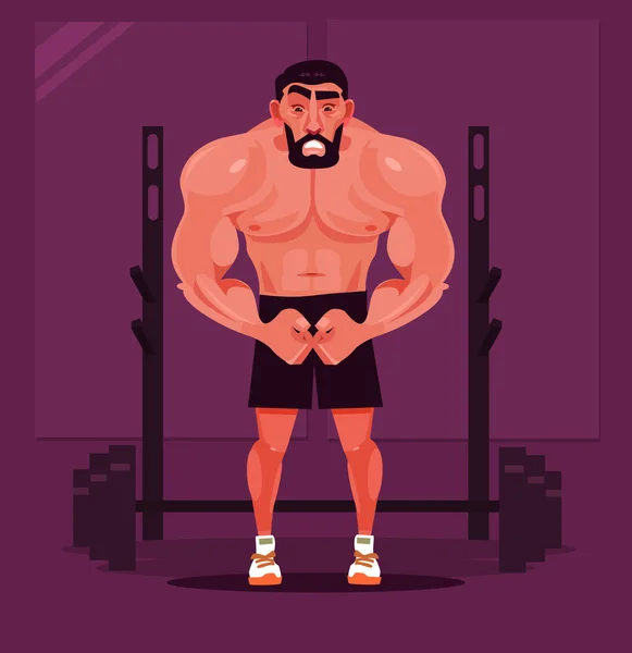 Sterke Sport Man Bodybuilder Karakter Poseren Vectorillustratie Platte Cartoon — Stockvector